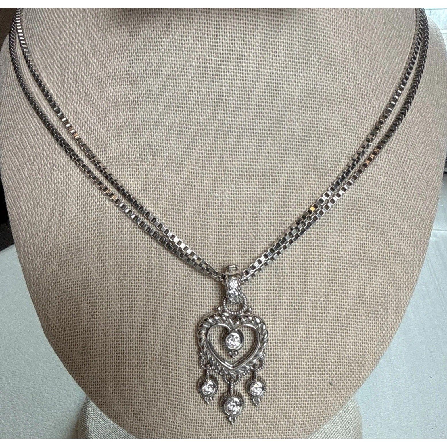 Judith Ripka Sterling Silver Double Box Chain Detachable Heart Enhancer 18 Vtg 175$